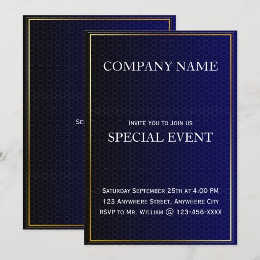 Golden Lijst Blue Corporate Party Invitation Kaart (Voorkant / Achterkant)