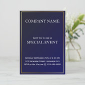 Golden Lijst Blue Corporate Party Invitation Kaart (Staand voorkant)