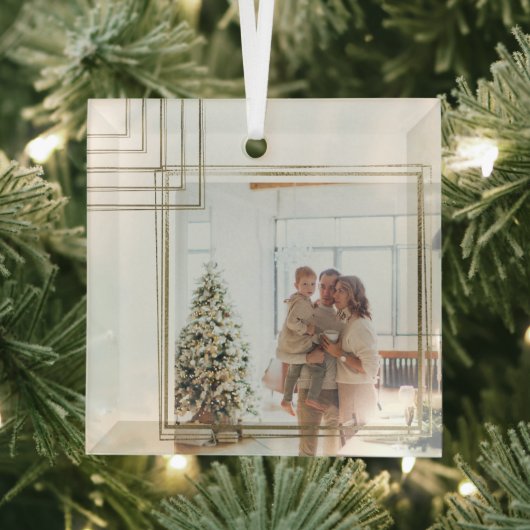 Golden Lijst Foto Kerst Gepersonaliseerd Glas Ornament (Insitu)