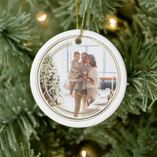 Golden Lijst Foto Kerst Gepersonaliseerd Keramisch Ornament