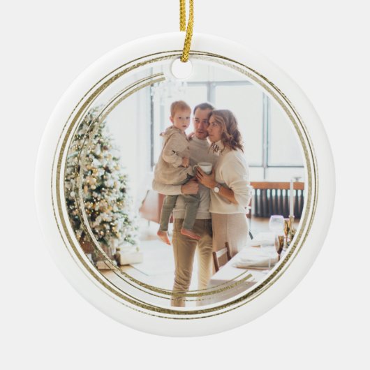 Golden Lijst Foto Kerst Gepersonaliseerd Keramisch Ornament (Voorkant)