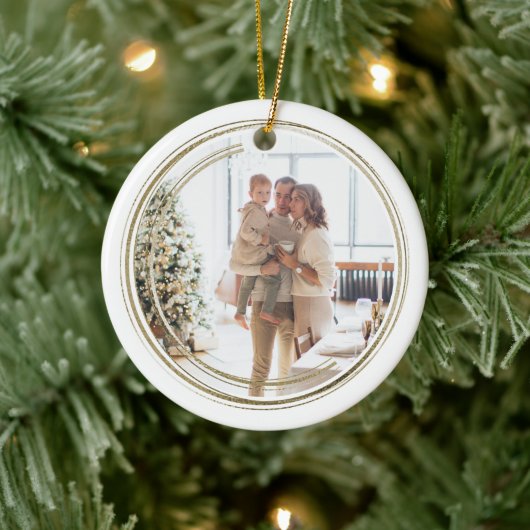 Golden Lijst Foto Kerst Gepersonaliseerd Keramisch Ornament (Boom)
