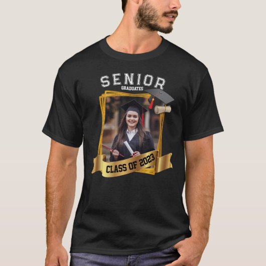 Golden Lijst Foto Senior Graduparty T-shirt (Voorkant)
