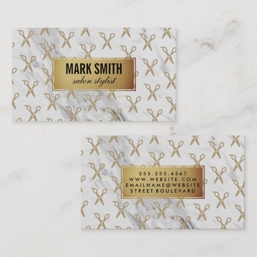 Golden Lijst Marble Stylist Shears Visitekaartje (Voorkant / Achterkant)