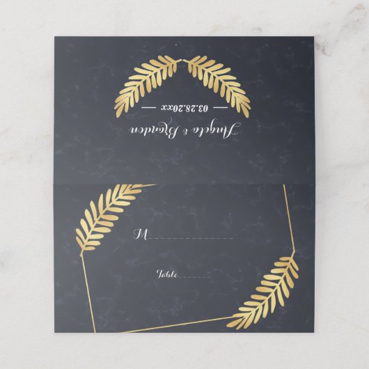 Golden Lijst Navy achterkant Place Card Plaatskaartje (Buitenkant ongevouwen)