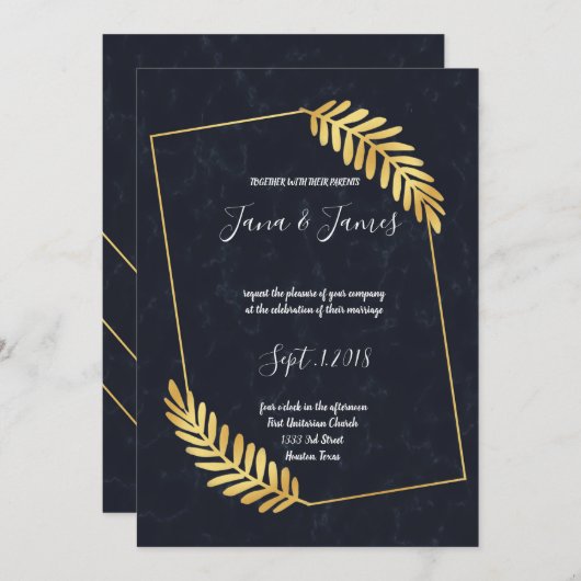 Golden Lijst Navy-bruiloft Kaart (Voorkant / Achterkant)