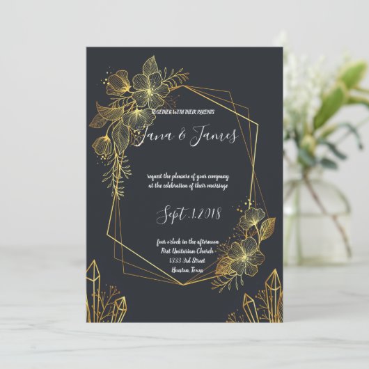 Golden Lijst Navy-bruiloft Kaart (Staand voorkant)