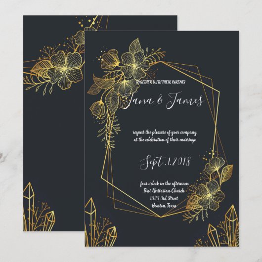 Golden Lijst Navy-bruiloft Kaart (Voorkant / Achterkant)