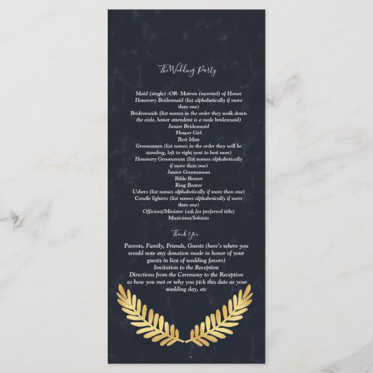 Golden Lijst Navy terug ceremonie Programma Programmakaart (Achterkant)