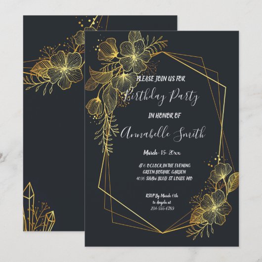 Golden Lijst Navy terug Verjaardagsfeest Kaart (Voorkant / Achterkant)