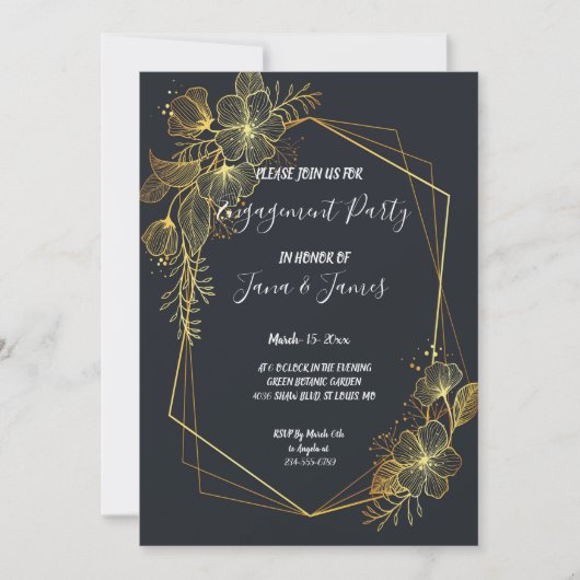 Golden Lijst Navy terug Verloving Kaart (Voorkant)