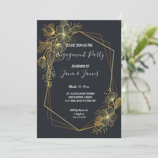 Golden Lijst Navy terug Verloving Kaart (Staand voorkant)