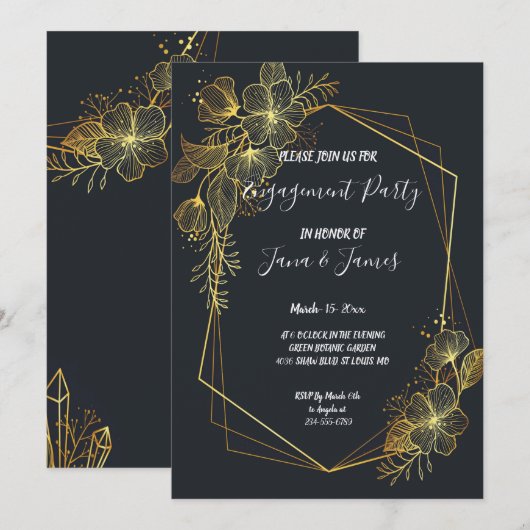 Golden Lijst Navy terug Verloving Kaart (Voorkant / Achterkant)