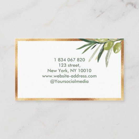 Golden Lijst Olive Branch Visitekaartje (Achterkant)