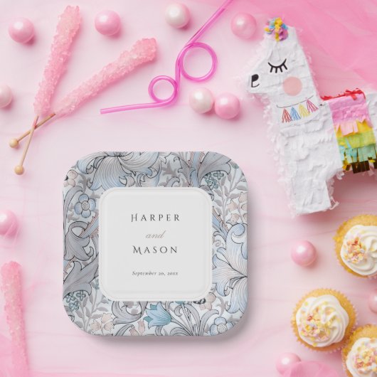  Golden Lilies William Morris Bruiloft Papieren Bordje (Feest)