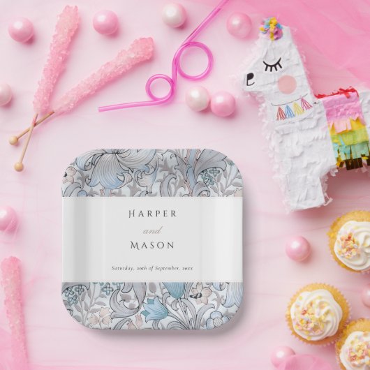  Golden Lilies William Morris Bruiloft Papieren Bordje (Feest)