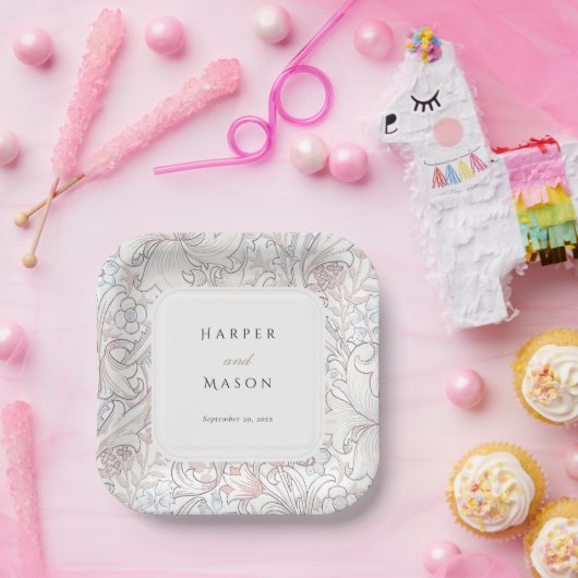  Golden Lilies William Morris Bruiloft Papieren Bordje (Feest)