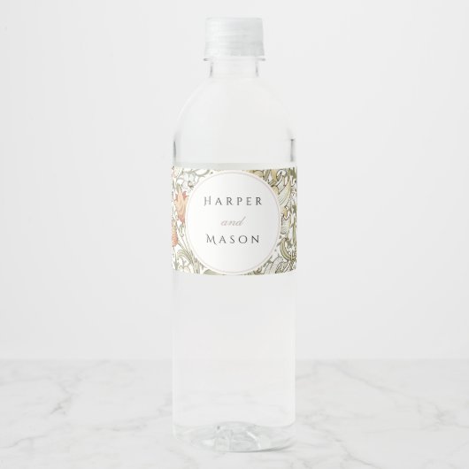  Golden Lilies William Morris Bruiloft Waterfles Etiket (Voorkant)