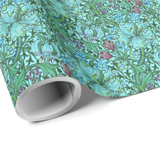 Golden Lily  Bloemen Blauw Roze Groen Cadeaupapier