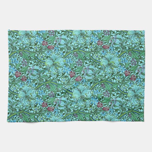 Golden Lily  Bloemen Blauw Roze Groen Theedoek (Horizontaal)