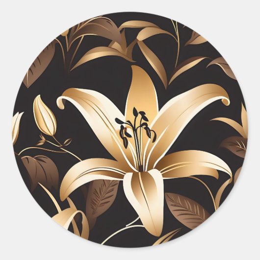 Golden Lily Elegant Floral Ronde Sticker (Voorkant)