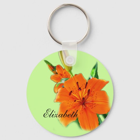 Golden Lily Flower sleutelhanger met naam (Voorkant)