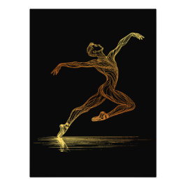 Golden Line Art Ballet Dancer Elegante Illustratie Foto Afdruk