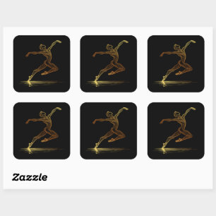 Golden Line Art Ballet Dancer Elegante Illustratie Vierkante Sticker