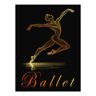 Golden Line Art Ballet Mannelijke Danser Illustrat Foto Afdruk
