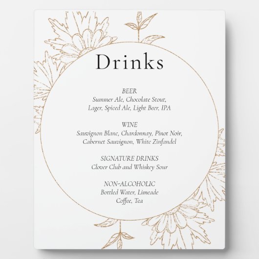 Golden Lineart Bloemen Drinken Menu Fotoplaat (Voorkant)