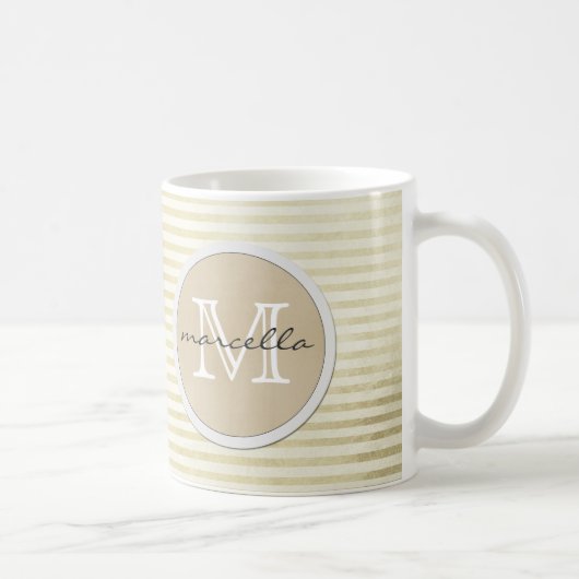 golden lines Stripes Background Monogram Koffiemok (Rechts)