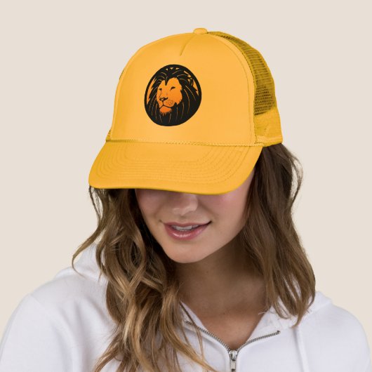 Golden Lion Head Logo Trucker Hat Pet (In situ)