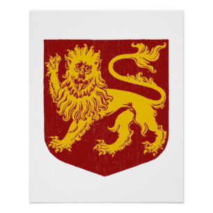 Golden Lion Red Shield Heraldry Poster