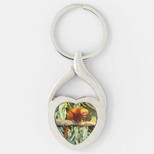 Golden Lion Tamarin Observing, Metal Keyring Sleutelhanger
