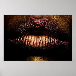 Golden lippen dicht. Goudmetalen lip. Mooie mak Poster