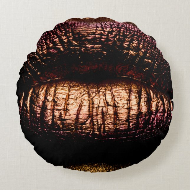 Golden lippen dicht. Goudmetalen lip. Mooie mak Rond Kussen (Voorkant)