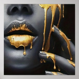 Golden Lips Black Woman Home Decor Muurkunst Poster