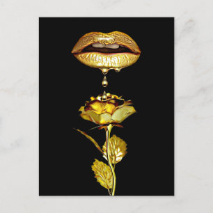 Golden Lips Drift Liquid Gold Art Briefkaart