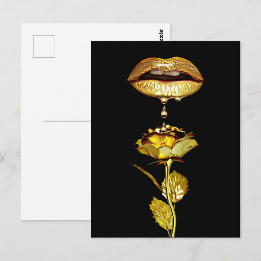Golden Lips Drift Liquid Gold Art Briefkaart (Voorkant / Achterkant)