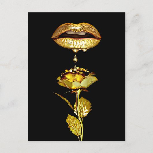 Golden Lips Drift Liquid Gold Art Briefkaart (Voorkant)