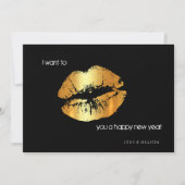 Golden lips Happy New Year-uitnodigingskaart Kaart (Voorkant)