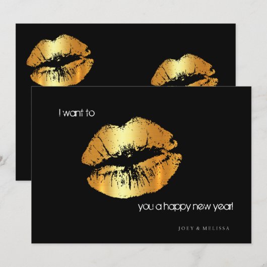 Golden lips Happy New Year-uitnodigingskaart Kaart (Voorkant / Achterkant)