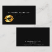 Golden lips kus op zwart visitekaartje (Voorkant / Achterkant)