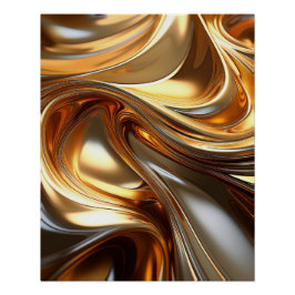 Golden Liquid Metal Waves – Moderne Glossy Art Perfect Poster