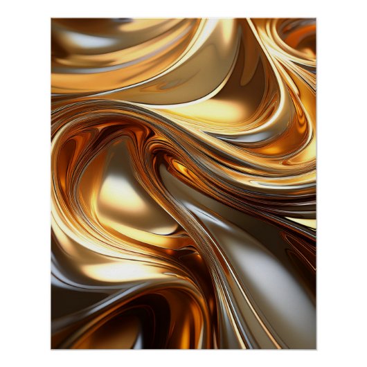 Golden Liquid Metal Waves – Moderne Glossy Art Perfect Poster (Voorkant)