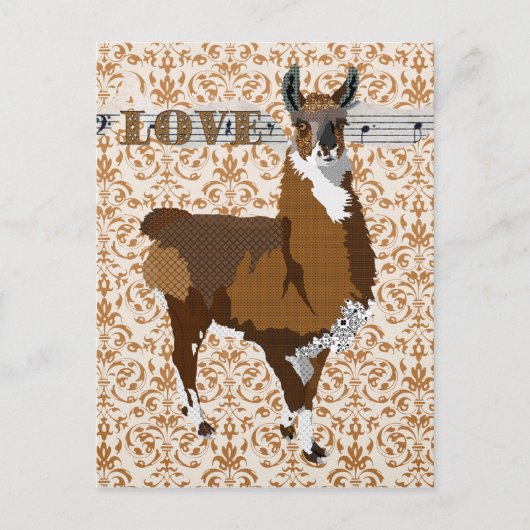 Golden Llama Love Damask Briefkaart (Voorkant)