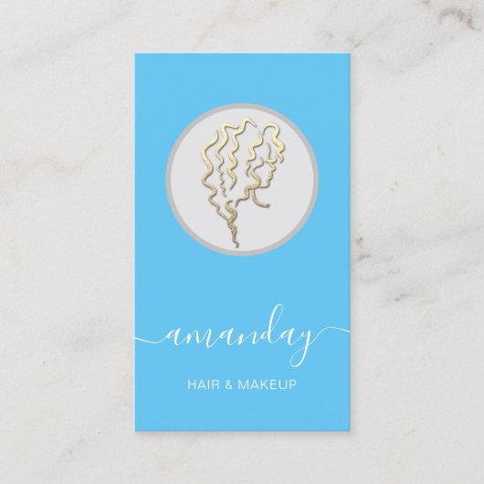 Golden Logo Hairdresser Makeup Artist Blue Visitekaartje (Voorkant)