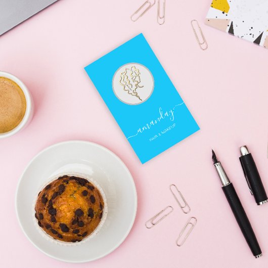 Golden Logo Hairdresser Makeup Artist Blue Visitekaartje