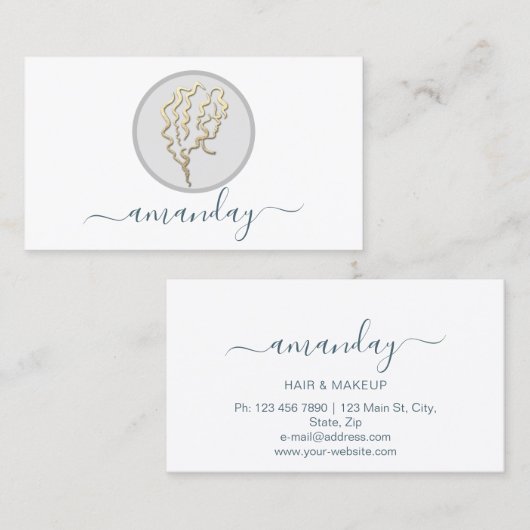 Golden Logo Hairdresser Makeup Artist Lash White Visitekaartje (Voorkant / Achterkant)
