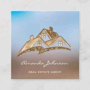 Golden Logo House Real Estate Agent Professional Vierkante Visitekaartje